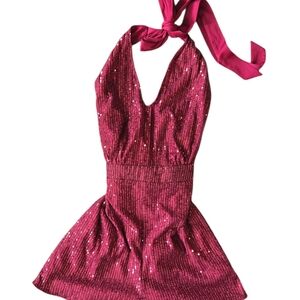 Red Sequin Halter Jumper ♡